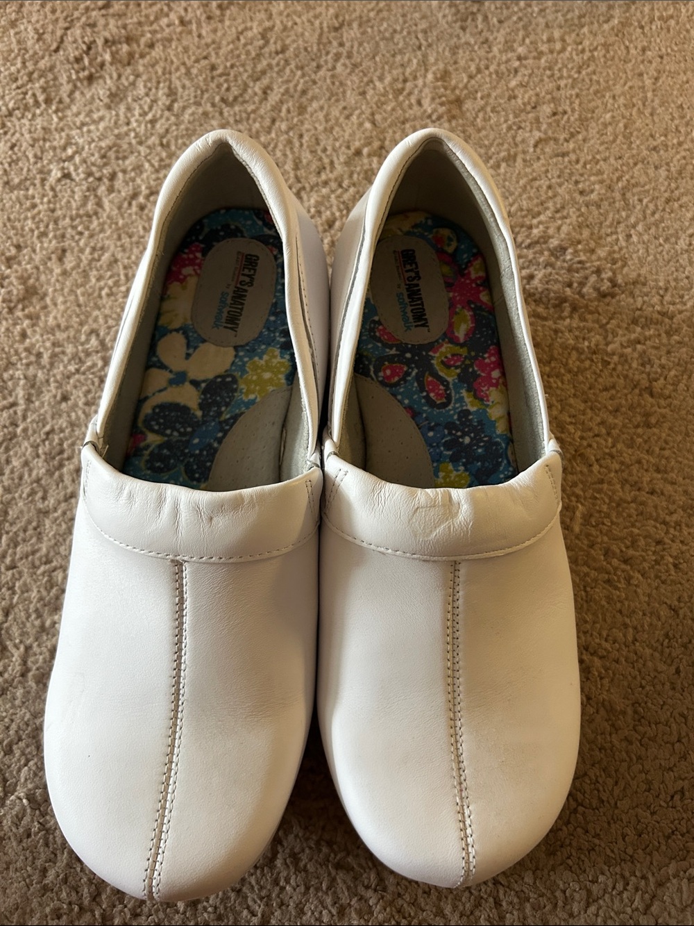 Grey's Anatomy White Slip-On Nursing Flats with Floral Insole
